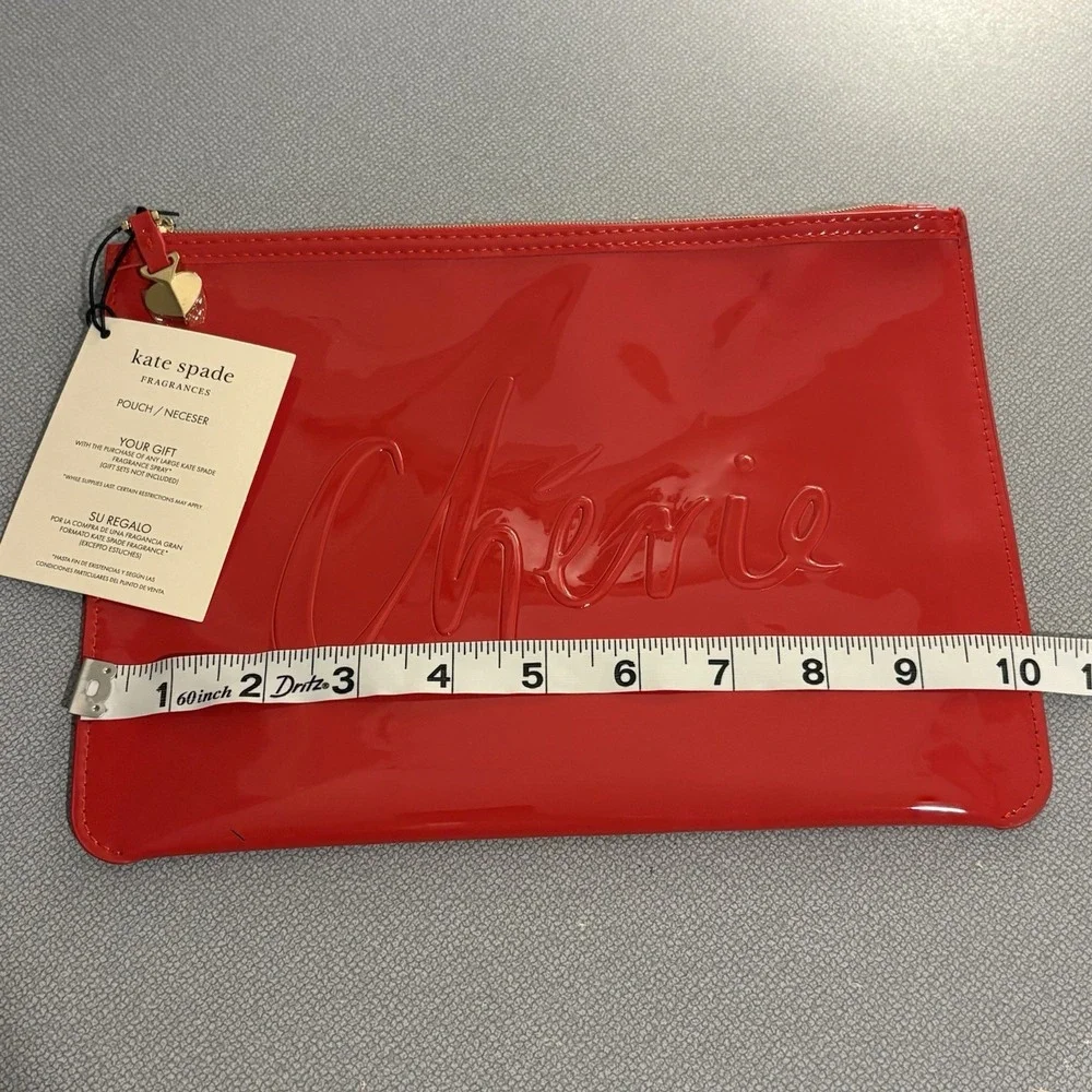 Kate Spade Fragrances Red Makeup Bag Zip Pouch PU/Polyester NWT Giftable Glossy